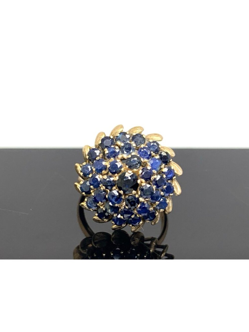 Blue Sapphire Dome Cocktail Women's Ring 14k Yellow Gold Estate Jewelry Size 7 - Picture 2 of 16